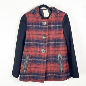 ANTHROPOLOGIE ELEVENSES Berwick Wool Blend Front Pockets Button Closure Coat